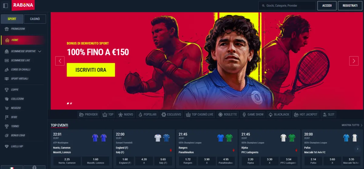 Rabona Casino Homepage